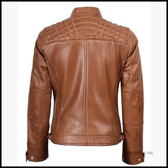 Lambskin Leather Jacket Women Quilted Cafe Racer Style